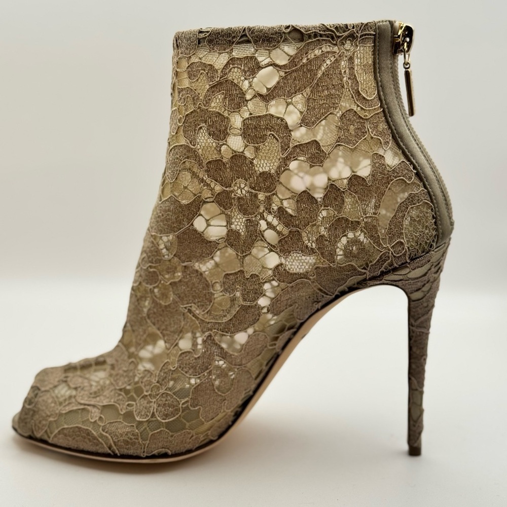New Dolce & Gabbana "Taomina" Champagne Corded Lace Ankle Boots Size 36